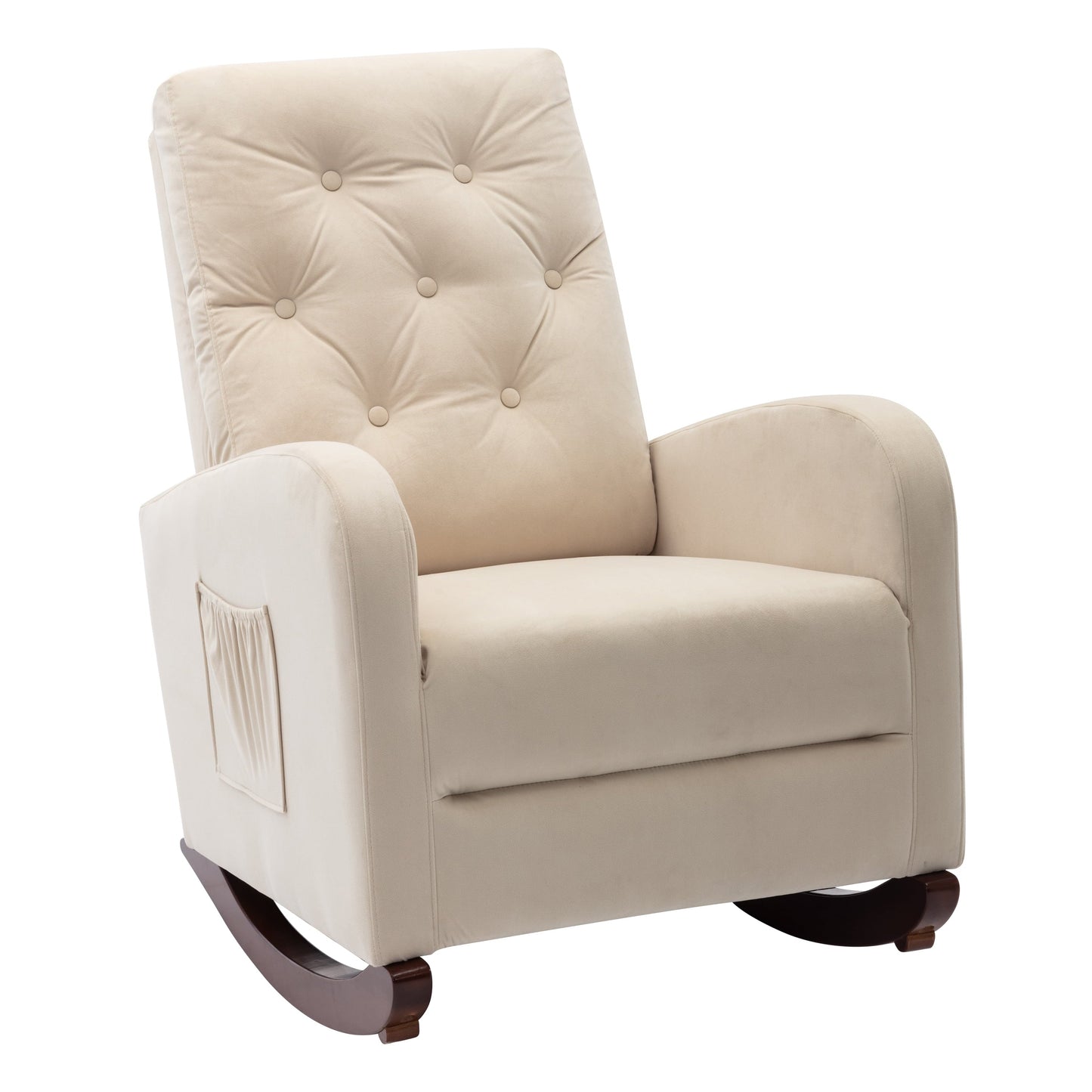 Dtwnek High Back Rocking Chair Fabric Padded Seat Armchair for Home Living Room Office
