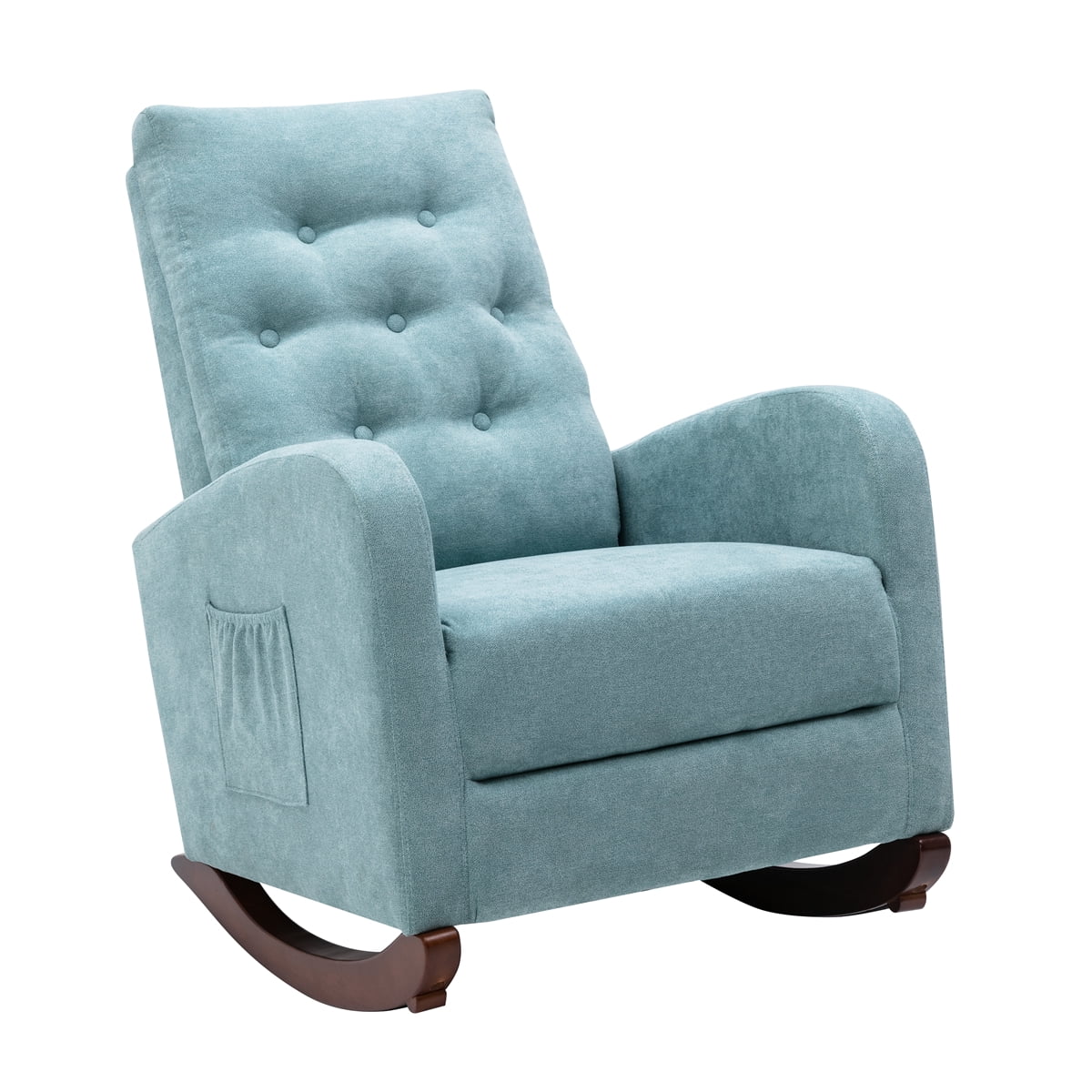 Dtwnek High Back Rocking Chair Fabric Padded Seat Armchair for Home Living Room Office