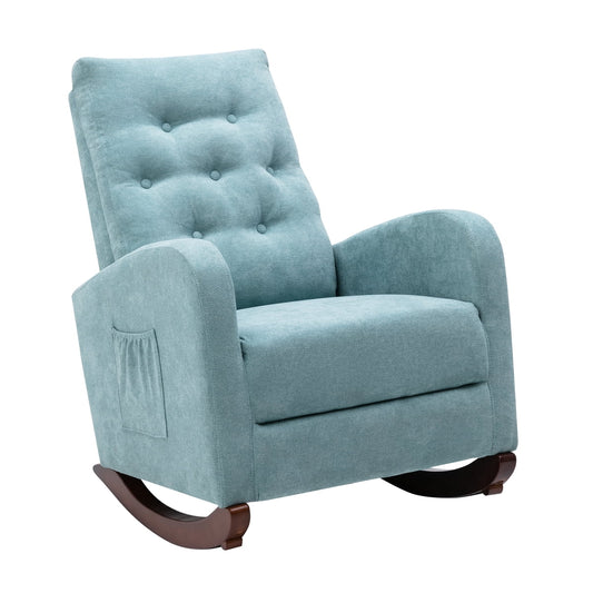 Dtwnek High Back Rocking Chair Fabric Padded Seat Armchair for Home Living Room Office