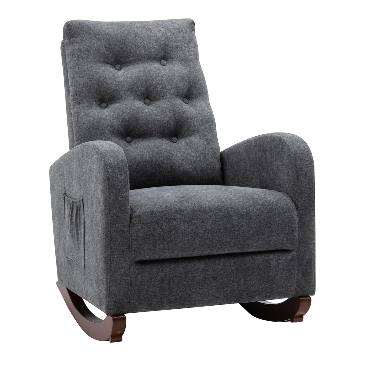 Dtwnek High Back Rocking Chair Fabric Padded Seat Armchair for Home Living Room Office