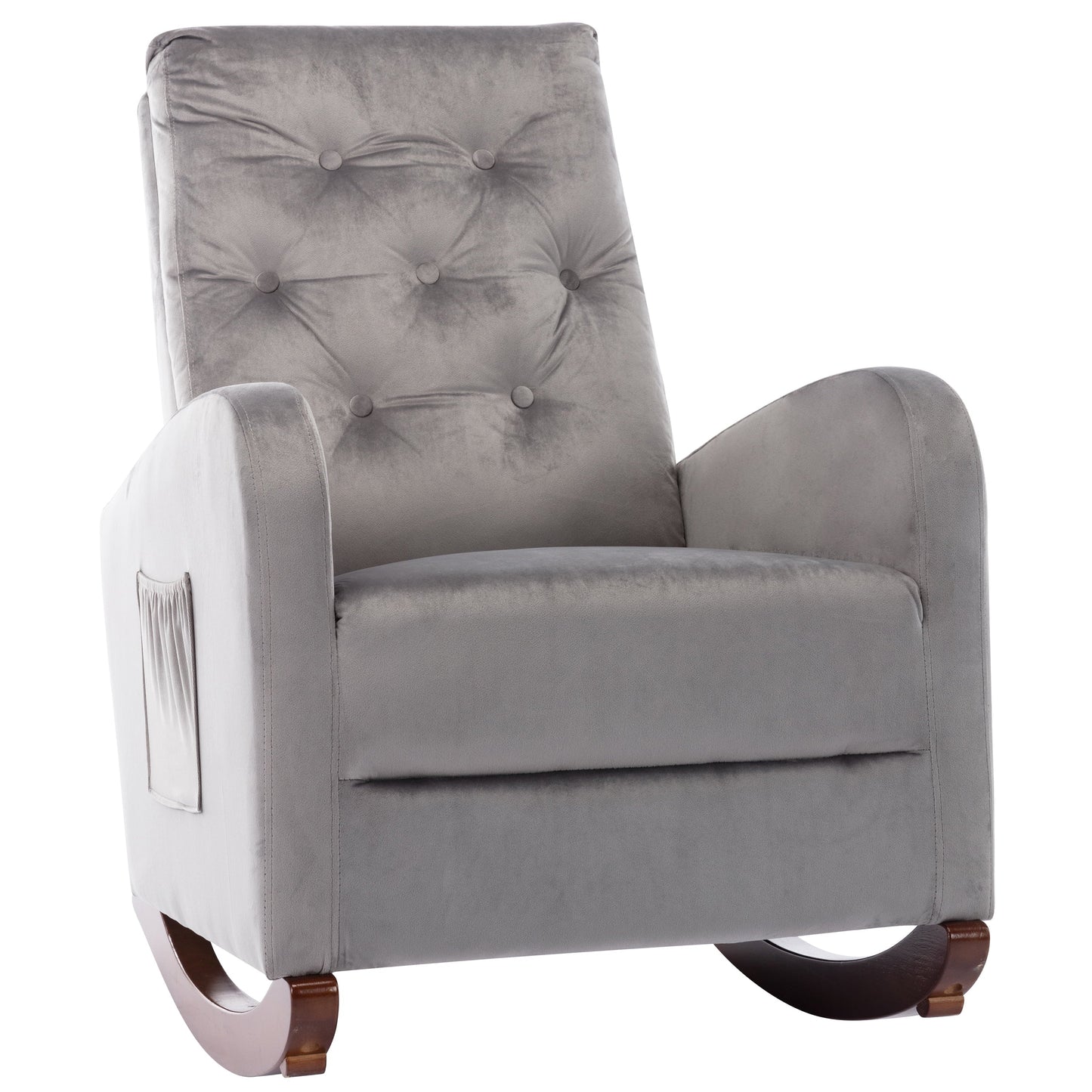 Dtwnek High Back Rocking Chair Fabric Padded Seat Armchair for Home Living Room Office