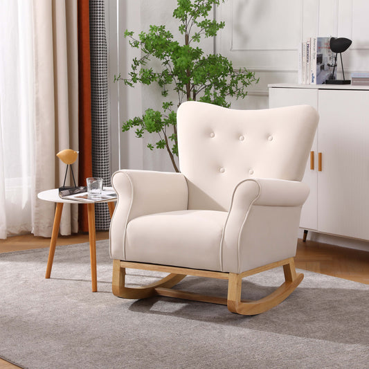 Dtwnek Mid Century Accent Chair for Home, Living Room, Office, Modern Fabric Upholstered Rocking Chair, Beige