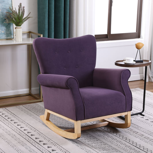 Dtwnek Mid Century Accent Chair for Home, Living Room, Office, Modern Fabric Upholstered Rocking Chair, Purple