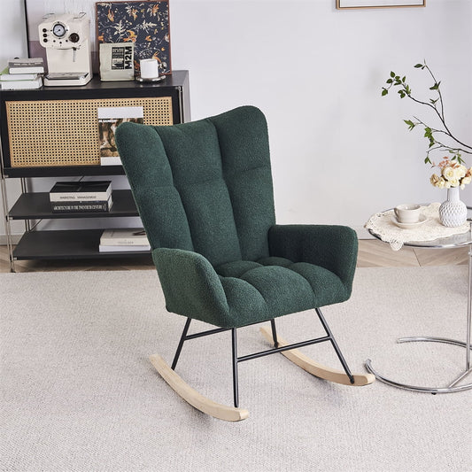 Dtwnek Rocking Chair, Solid Wood Legs Reading Chair with Fabric Upholstered, Armchair for Living Rooms, Bedrooms, Offices