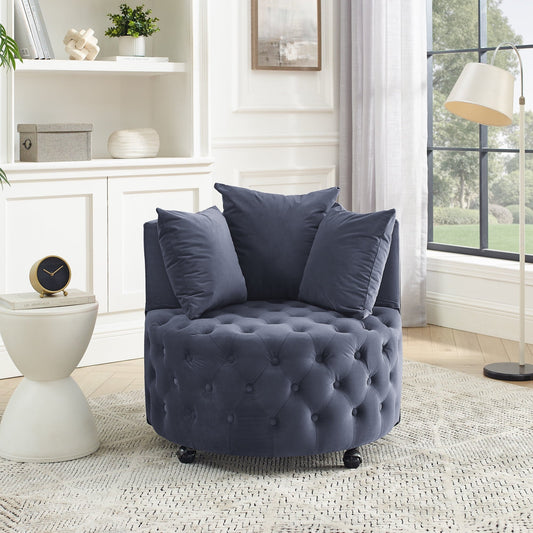 Dtwnek Velvet Swivel Chair with Wheels and 3 Pillows, for Living Room, Office, Gray