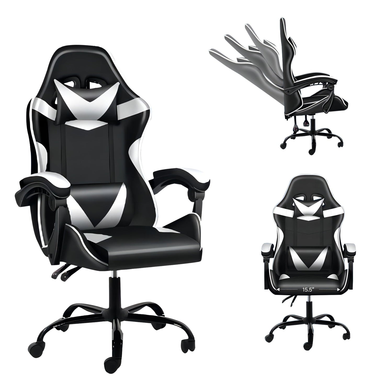 Dubbin Gaming Chair Office Chair High Back Computer Chair PU Leather Chair, White