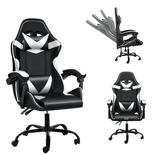 Dubbin Gaming Chair Office Chair High Back Computer Chair PU Leather Chair, White