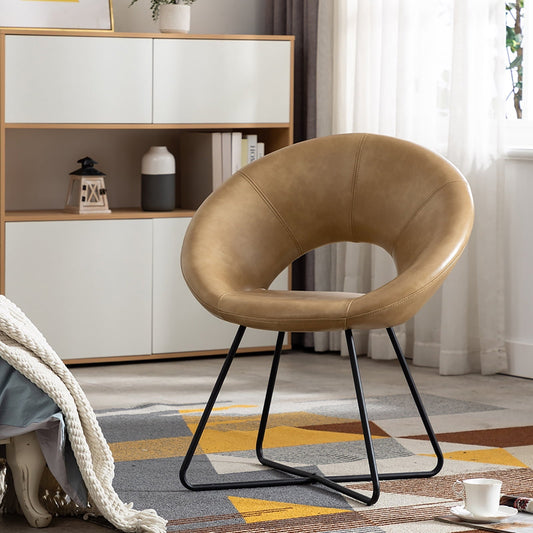 Duhome Accent Chairs Mid-Century Modern Faux Leather Lounge Chair with Black Metal Legs for Living Room Armchair, Camel Cream