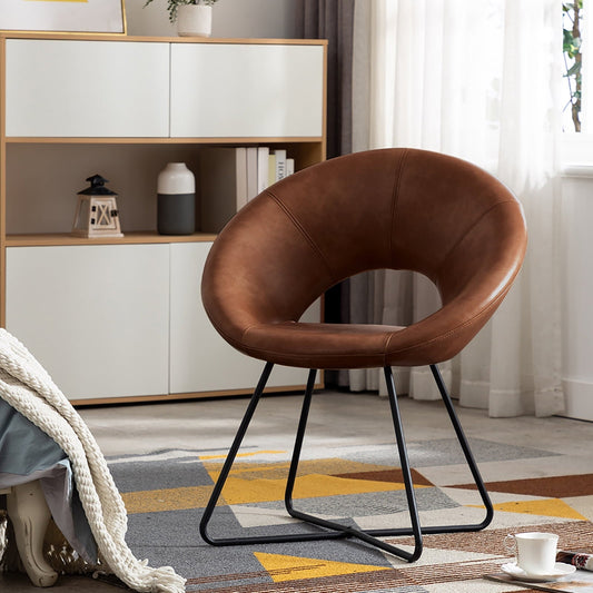 Duhome Accent Chairs Mid-Century Modern Faux Leather Lounge Chair with Black Metal Legs for Living Room Armchair, Yellowish Brown