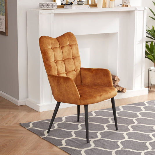 Duhome Elegant Lifestyle Mid Century Accent Chair, Tufted High Back Armchair Upholstered Wingback Side Chair Living Room Chair, Yellow