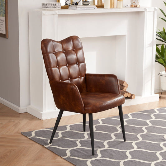 Duhome Elegant Lifestyle Mid Century Modern Accent Chair High Back, Faux Leather Tufted Wingback Chair Armchair for Living Room, Brown