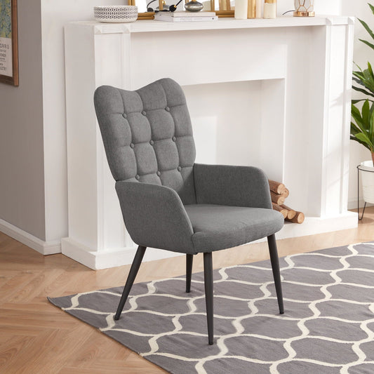 Duhome Elegant Lifestyle Modern High Back Accent Chair Tufted Wingback Armchair, Linen Upholstered Tall Back Side Chair, Dark Gray