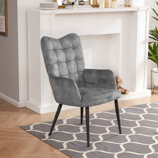 Duhome Elegant Lifestyle Modern Velvet Accent Chair, Tufted High Back Armchair, Upholstered Tall Back Side Chair for Living Room Gray