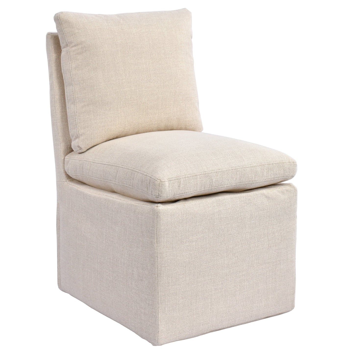 Duhome Modern Upholstered Dining Chair with Casters Slipcovered Armless Chair Comfy Dining Room Chairs Skirted Farmhouse Kitchen Chairs w/ Wheels, Cream White
