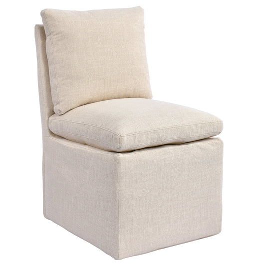 Duhome Modern Upholstered Dining Chair with Casters Slipcovered Armless Chair Comfy Dining Room Chairs Skirted Farmhouse Kitchen Chairs w/ Wheels, Cream White