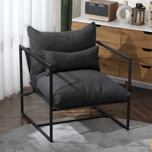 Duraspace Sling Accent Chair Armchair Lounge Chair for Living Room, Metal Framed Linen Fabric, Gray