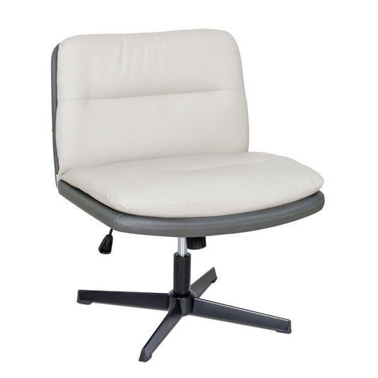 ELECWISH Armless Cross Legged Office Desk Chair No Wheels, PU Leather Cross Swivel Height Adjustable Mid Back Wide Seat Computer Task Vanity Chair for Home Office