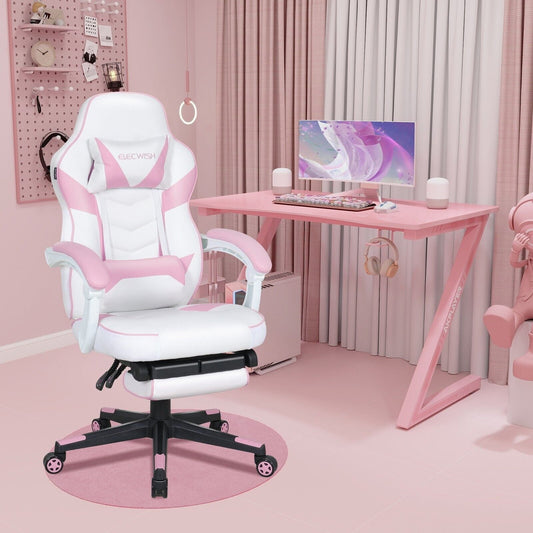 ELECWISH Massage Gaming Chair Pink Ergonomic Office Swivel Seat with Footrest