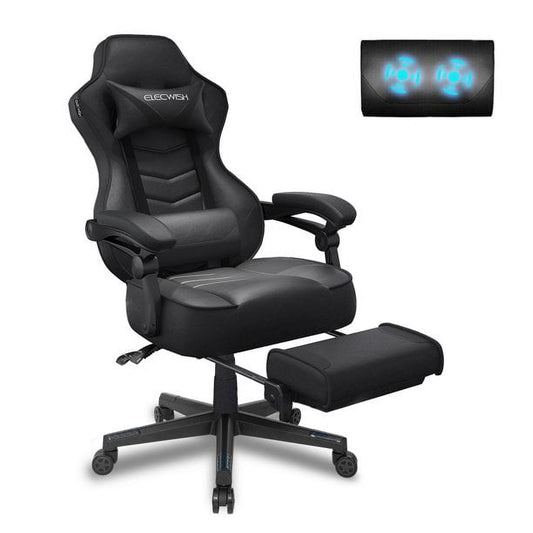 ELECWISH Massage Gaming Chair Reclining Ergonomic Computer Gaming Chair High Back Gamer Chair with Footrest, Headrest, and Lumbar Support PU Leather, Black