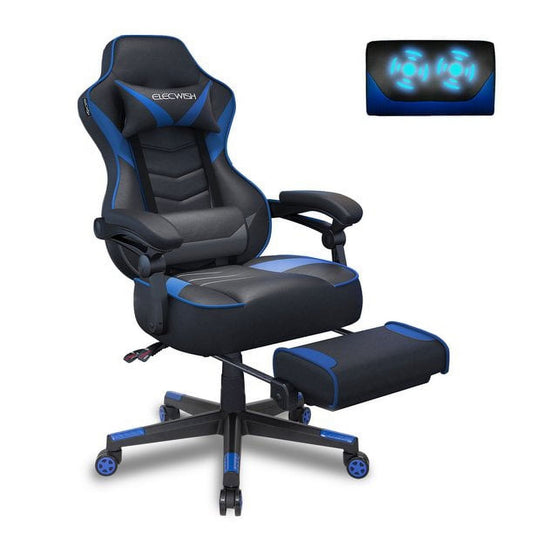 ELECWISH Massage Gaming Chair Reclining Ergonomic Computer Gaming Chair High Back Gamer Chair with Footrest, Headrest, and Lumbar Support PU Leather, Blue