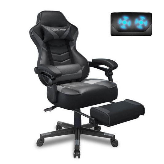 ELECWISH Massage Gaming Chair Reclining Ergonomic Computer Gaming Chair High Back Gamer Chair with Footrest, Headrest, and Lumbar Support PU Leather, Gray