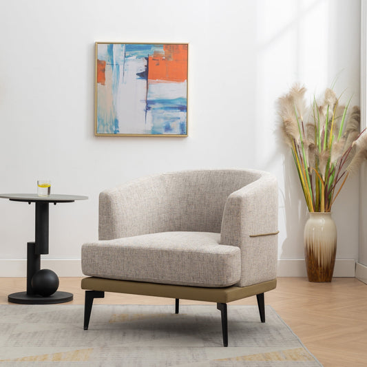 EUROCO 28.9'' Oversized Upholstered Round Armchair, Modern Accent Chair with 2-tone Barrel Fabric, Metal Legs for Living Room Bedroom, Mustard Green