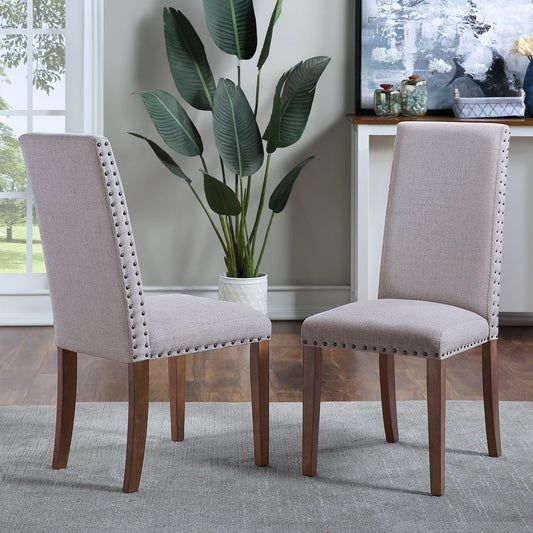 EUROCO Upholstered Dining Chairs - Dining Chairs Set of 2 Fabric Dining Chairs with Copper Nails