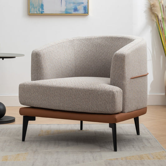 EUROCO Upholstered Round Armchair,Modern Accent Chair with Two-tone Barrel Fabric, Metal Legs for Living Room Bedroom,Burnt Orange