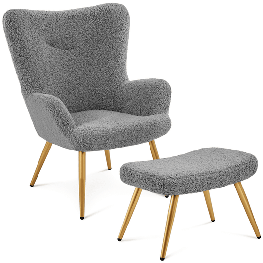 Easyfashion Boucle Accent Chair and Ottoman Set, Gray