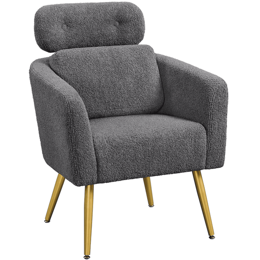 Easyfashion Boucle Barrel Accent Chair with Adjustable Headrest,Dark Gray