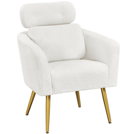 Easyfashion Boucle Barrel Accent Chair with Adjustable Headrest,White