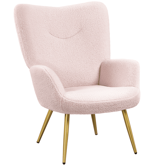 Easyfashion Modern Boucle Fabric Accent Chair for Living Room, Pink
