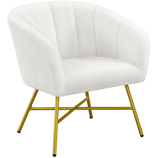 Easyfashion Modern Upholstered Boucle Barrel Chair Accent Chair,White
