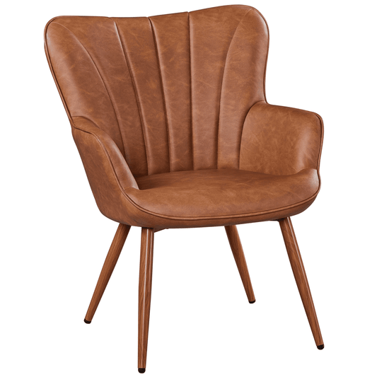 Easyfashion Modern Upholstered Faux Leather Accent Chair, Retro Brown