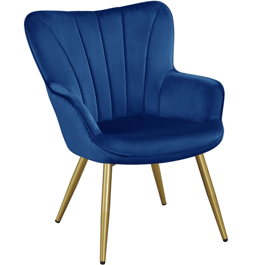 Easyfashion Modern Upholstered Velvet Accent Chair with Wing Side, Blue