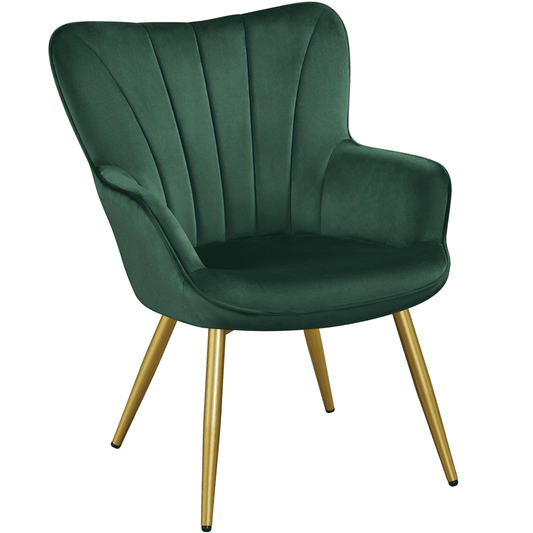 Easyfashion Modern Upholstered Velvet Accent Chair with Wing Side, Green