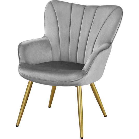 Easyfashion Modern Upholstered Velvet Accent Chair with Wing Side, Light Gray