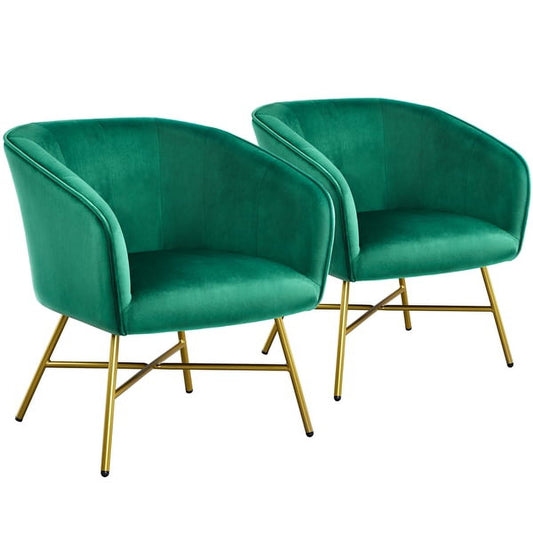 Easyfashion Velvet Club Accent Chair, Set of 2, Green