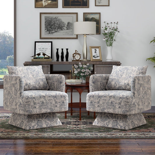 Ebello 26' Wide Adult Teddy Geometric Lamb Wool Swivel Accent Bucket Chair with Cushion Back, Blue (Set of 2)