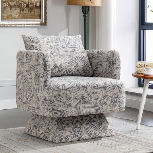 Ebello 26' Wide Adult Teddy Geometric Swivel Accent Bucket Chair with Cushion back, Blue