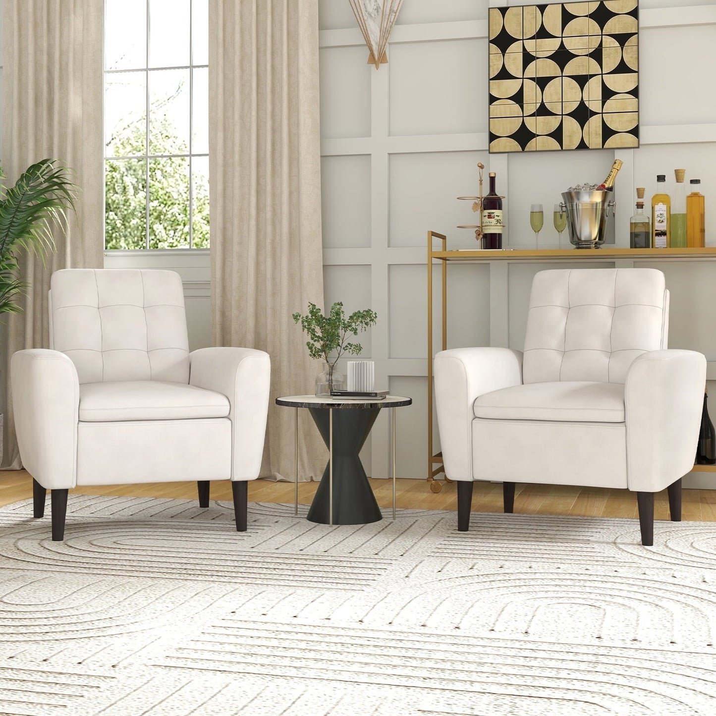 Ebello 29.5' Wide Adult Contemporary Cotton Blend Solid Color Tufted Club Accent Chair with Solid Wood Leg, Beige(Set of 2)