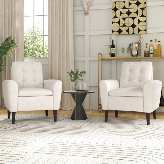 Ebello 29.5' Wide Adult Contemporary Cotton Blend Solid Color Tufted Club Accent Chair with Solid Wood Leg, Beige(Set of 2)