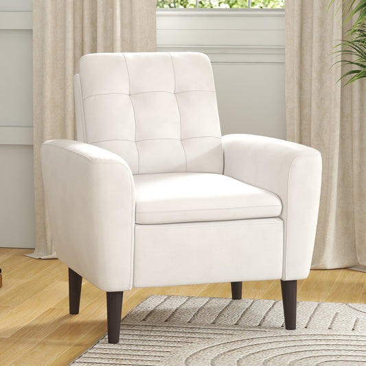 Ebello 29.5' Wide Adult Contemporary Cotton Blend Solid Color Tufted Club Accent Chair with Solid Wood Leg, Beige