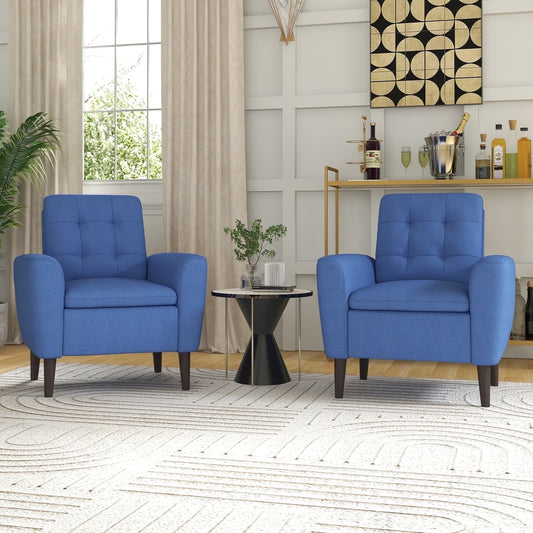 Ebello 29.5' Wide Adult Contemporary Cotton Blend Solid Color Tufted Club Accent Chair with Solid Wood Leg, Blue(Set of 2)