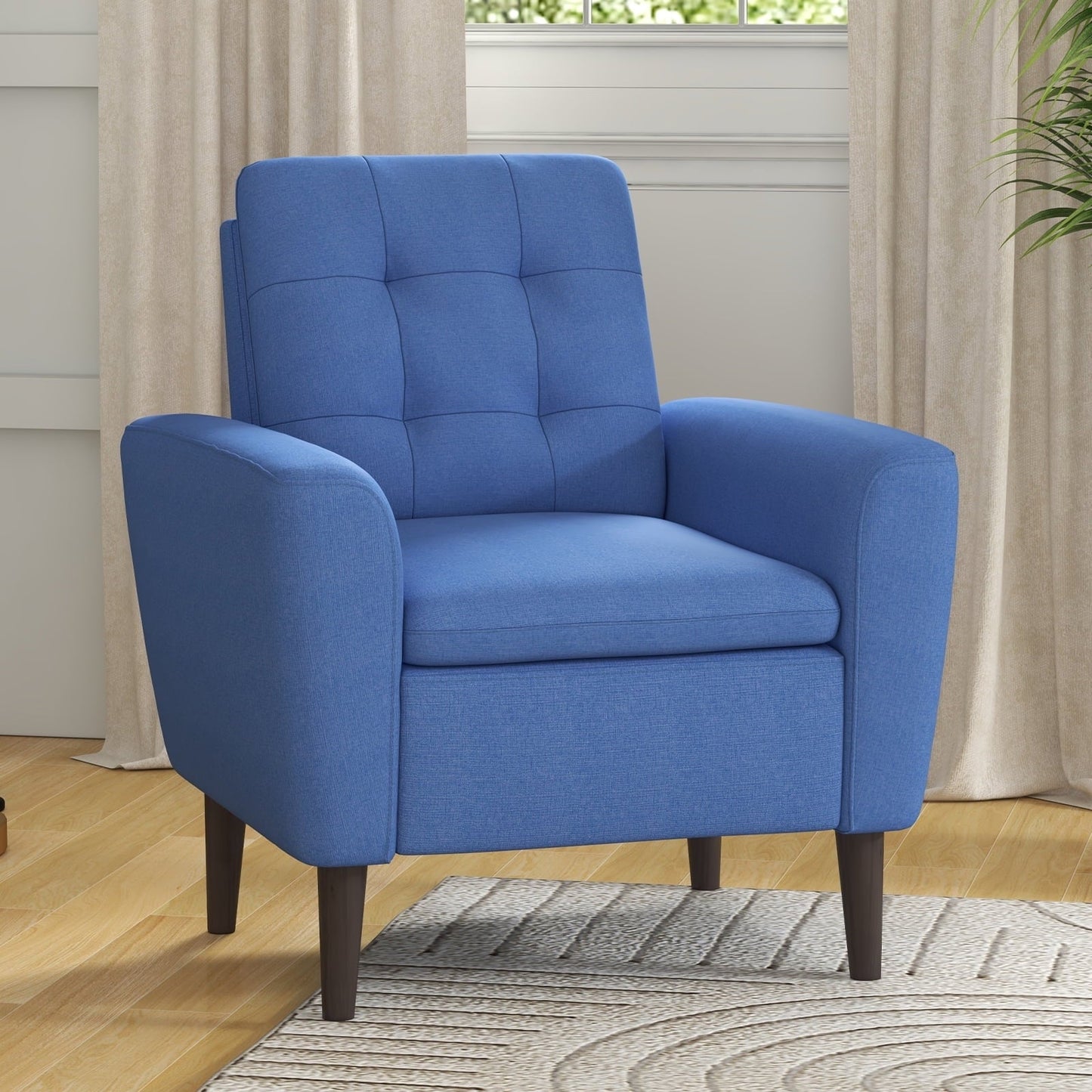 Ebello 29.5' Wide Adult Contemporary Cotton Blend Solid Color Tufted Club Accent Chair with Solid Wood Leg, Blue