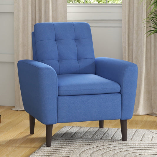 Ebello 29.5' Wide Adult Contemporary Cotton Blend Solid Color Tufted Club Accent Chair with Solid Wood Leg, Blue