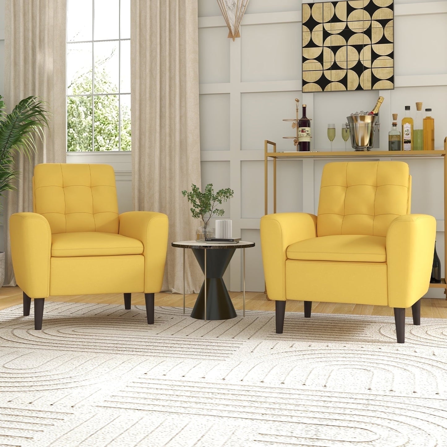 Ebello 29.5' Wide Adult Contemporary Cotton Blend Solid Color Tufted Club Accent Chair with Solid Wood Leg, Yellow(Set of 2)