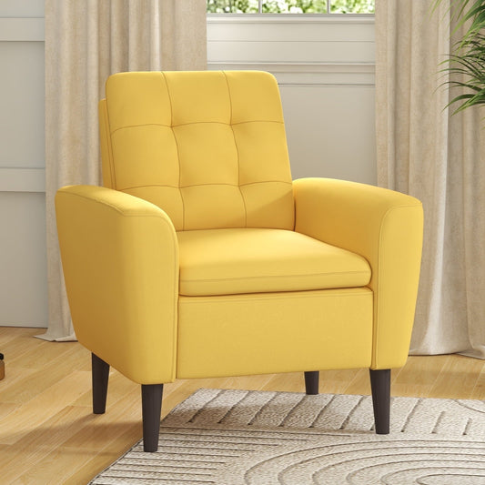 Ebello 29.5' Wide Adult Contemporary Cotton Blend Solid Color Tufted Club Accent Chair with Solid Wood Leg, Yellow