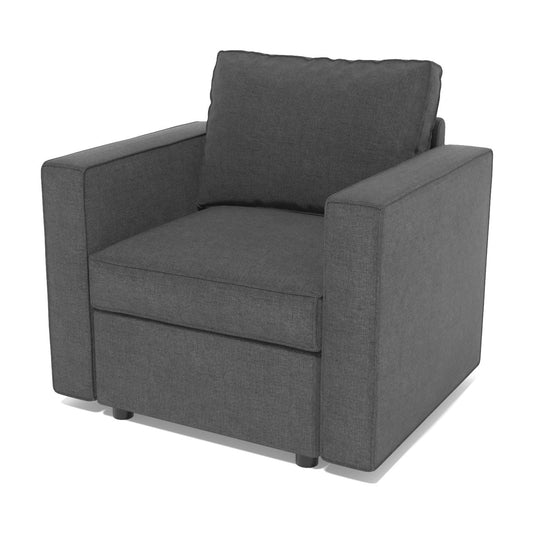 Ebello 35' Wide Adult Under-Seat Storage 2-Pieces Modern Scandinavian Urban Contemporary Fabric Upholstered Modular Chair and a Half, Pillow Back Charcoal Grey