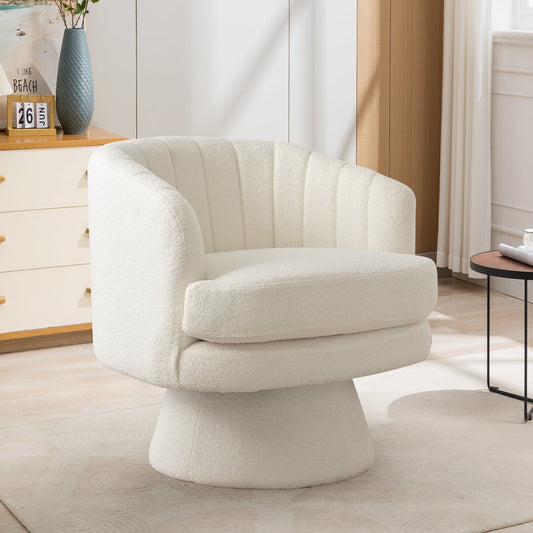 Ebello 29' Wide Adult Modern Cozy Teddy Solid Color Swivel Accent Chairs with Channel Design, Beige